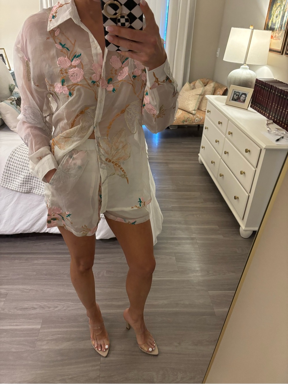 🌸 NWT MOOCCI Paris Sheer Embroidered Floral Butterfly Top & Shorts Set